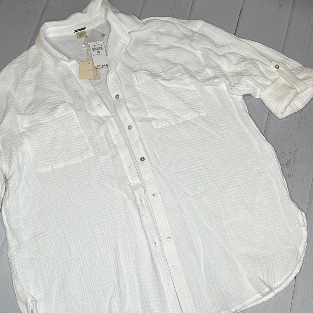NWT - Magaschoni - Cotton Gauze Shirt - Size Large